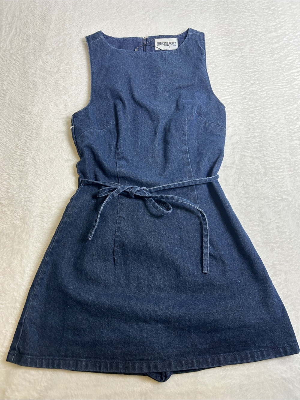 Princess Polly Denim Tie-Back/Front Dress w/ Built-In Shorts Size 0